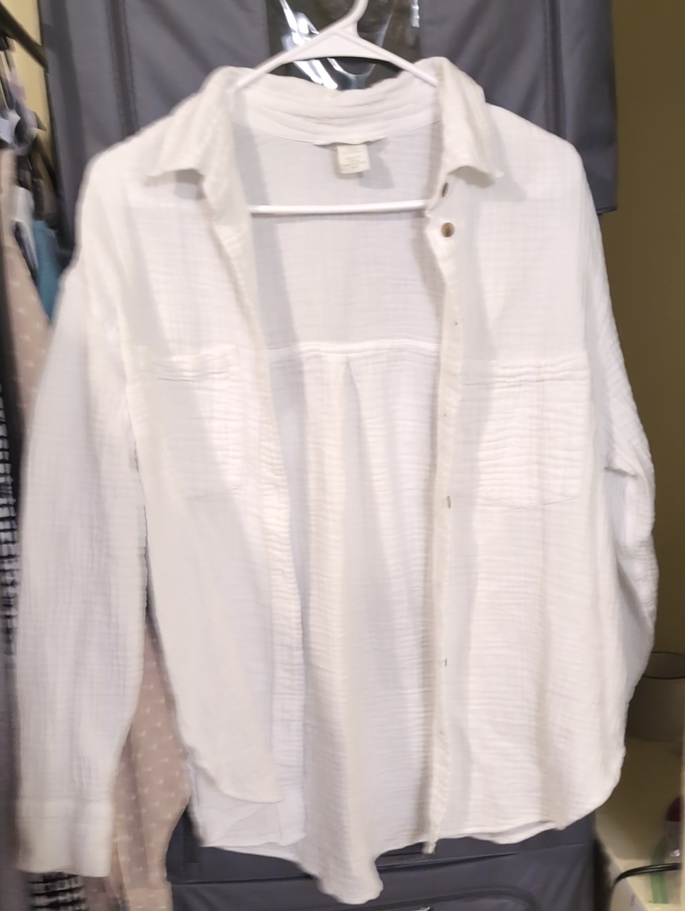 H&M White Women's Button-Down Gauze Shirt